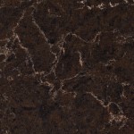 Warm brown quartz with wood-grain patterns and earthy undertones. Warm brown quartz surface with wood-like grain patterns and earthy tones.