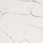 Archdale quartz slab featuring a crisp white background and dark grey spiderweb veining in Darien Archdale quartz slab with a crisp white background and dark grey spiderweb veining forming geometric shapes in Darien