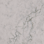 Bridport quartz slab featuring a soft white background and subtle green and grey veining in Northbrook Bridport quartz slab with a soft white background and subtle green and grey veining in Northbrook