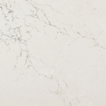 Colton quartz countertop sample with light cream tones and subtle veining in Lisle Colton quartz surface sample with a creamy white background and delicate grey veining in Lisle