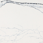 Portrush quartz slab featuring a crisp white background and striking navy and gray veins forming a dramatic wave in Elmhurst Portrush quartz slab with a crisp white background and striking navy and gray veins forming a dramatic wave in Elmhurst