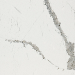 Queensbury quartz slab featuring a clean white background accented by a large grey and taupe vein in Darien Queensbury quartz slab with a clean white background accented by a large grey and taupe vein in Darien