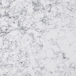 Rosedale quartz slab featuring a crisp white background and intricate dark gray veining in Wilmette Rosedale quartz slab with a crisp white background and intricate dark gray veining in Wilmette