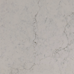 Cambria Windrush quartz features a soft ivory base with subtle grey veining. Windrush quartz surface with soft ivory background and delicate grey veining across the slab